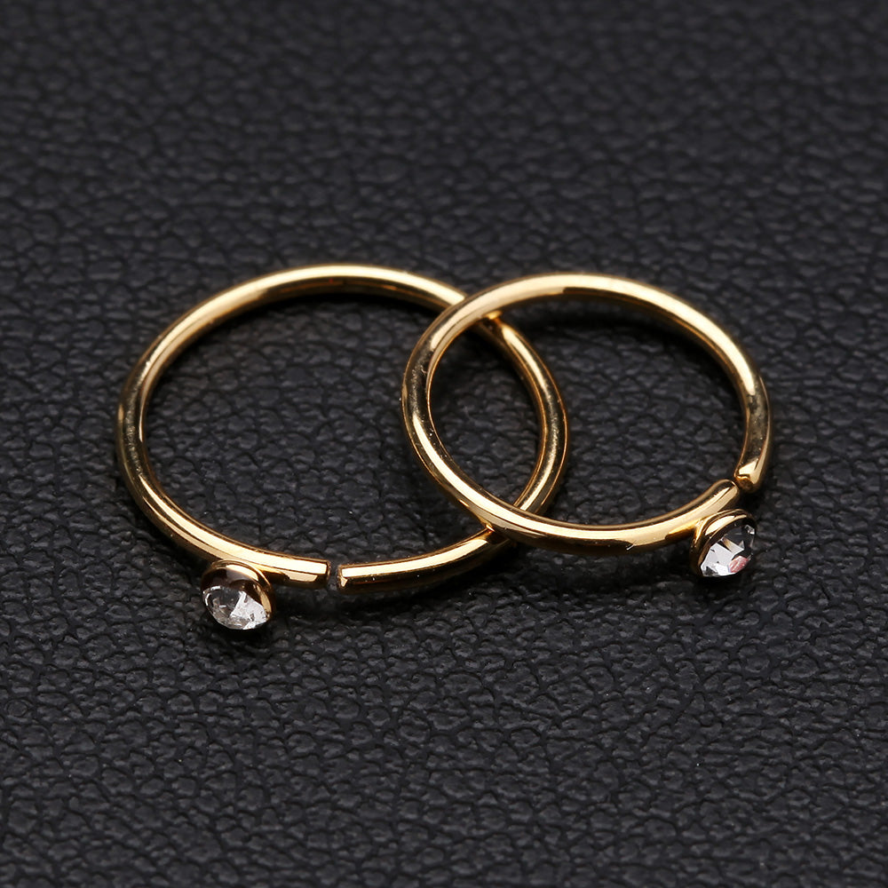 Detail View 2 of Golden Gem Top Bendable Steel Nose Hoop-Clear Gem