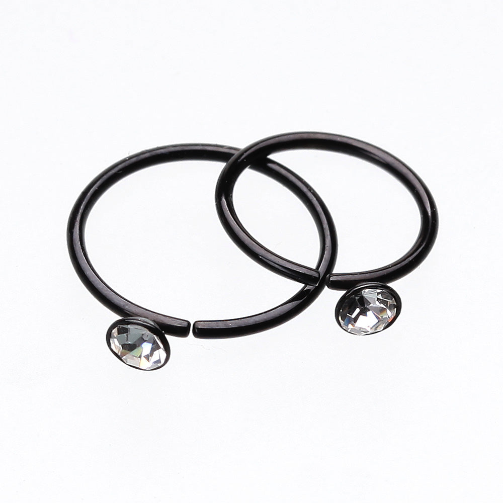 Detail View 2 of Colorline Gem Top Bendable Steel Nose Hoop-Black/Clear