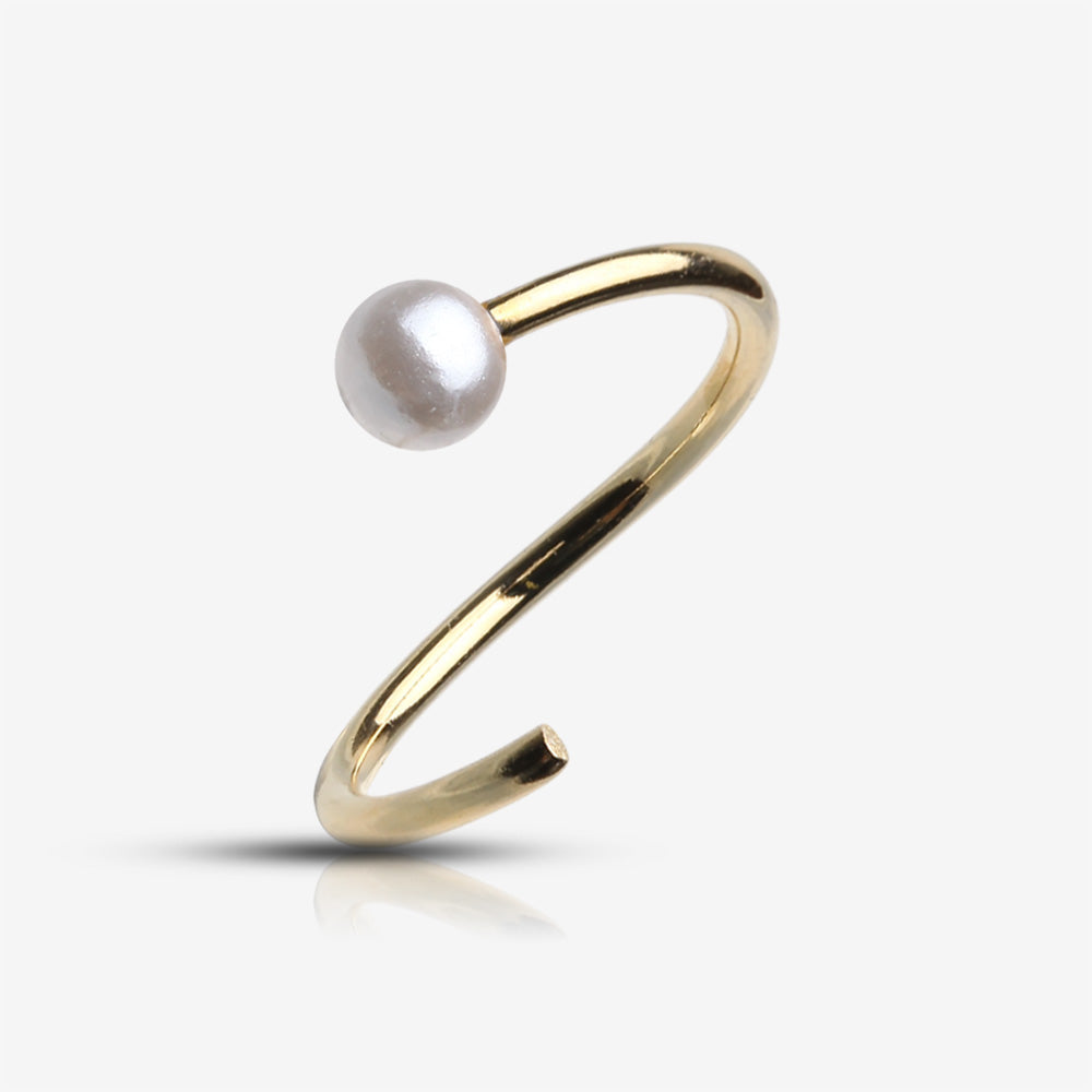 Detail View 2 of Golden Pearl Bead Bendable Nose Hoop-White