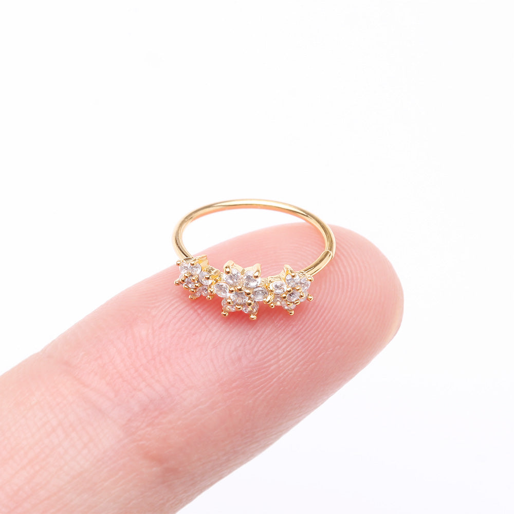 Detail View 2 of Golden Brilliant Blooming Flower Multi-Gem Bendable Hoop Ring-Clear Gem