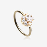 Golden Sparkle Crescent Moon and Star Bendable Hoop Ring