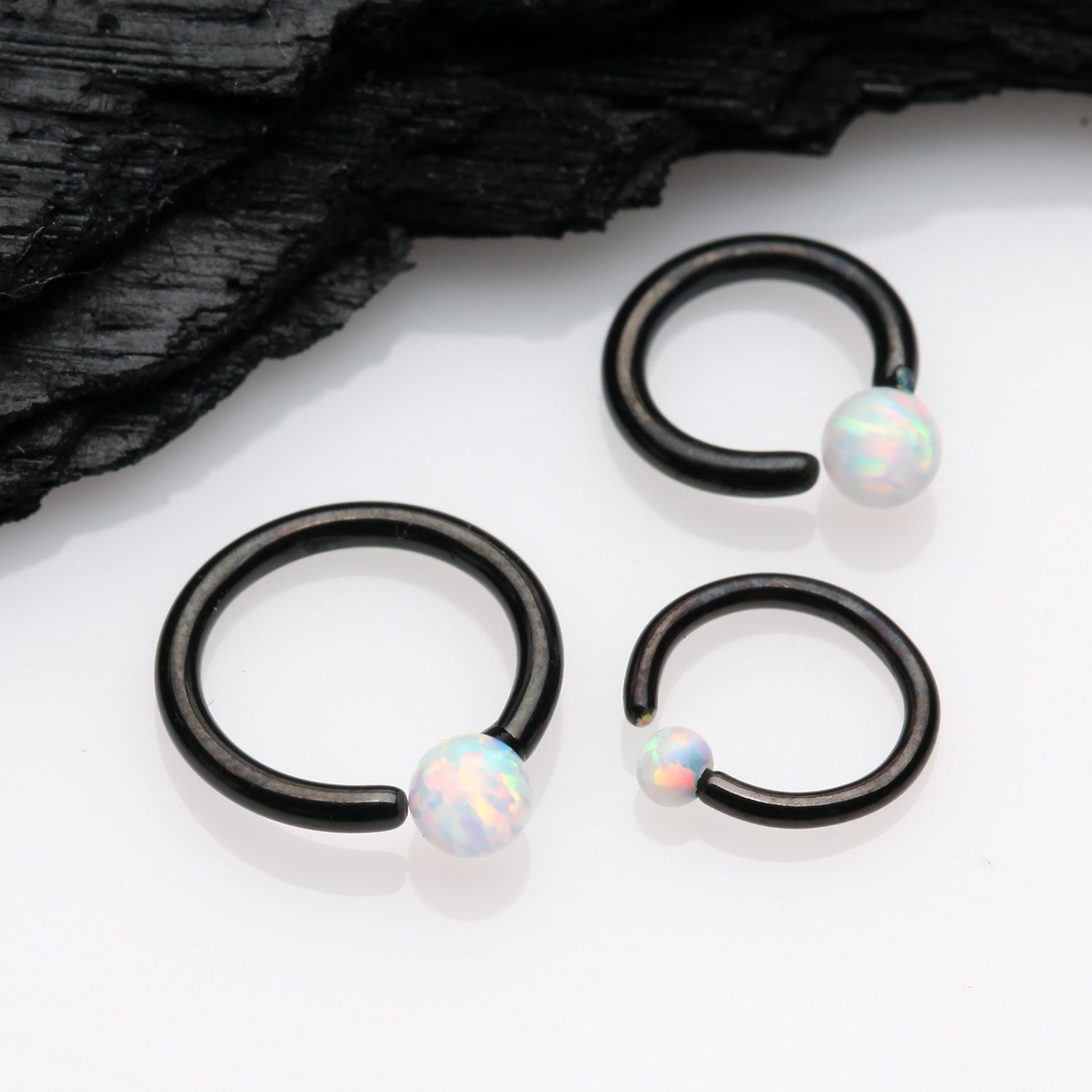 Detail View 1 of Blackline Fire Opal Basic Bendable Twist Hoop Ring-White