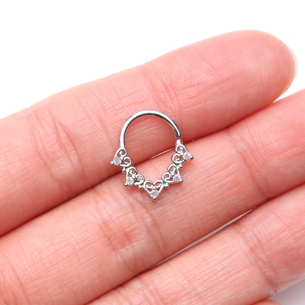Detail View 2 of Royal Heart Filigree Sparkle Bendable Hoop Ring-Clear Gem
