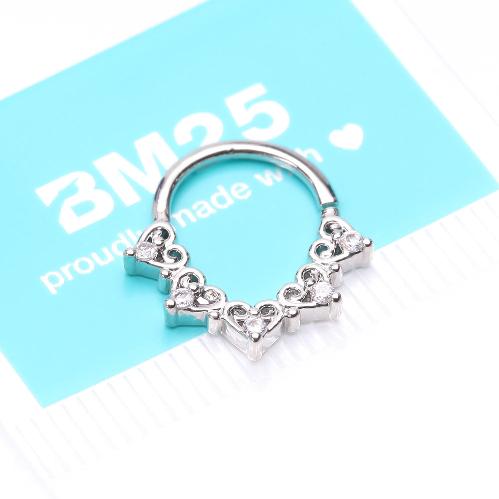 Detail View 4 of Royal Heart Filigree Sparkle Bendable Hoop Ring-Clear Gem