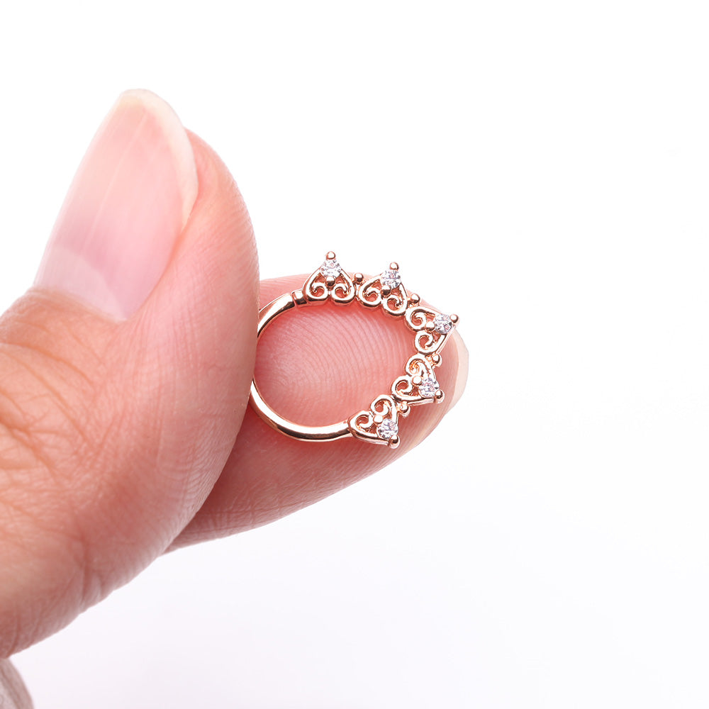 Detail View 2 of Rose Gold Royal Heart Filigree Sparkle Bendable Hoop Ring-Clear Gem