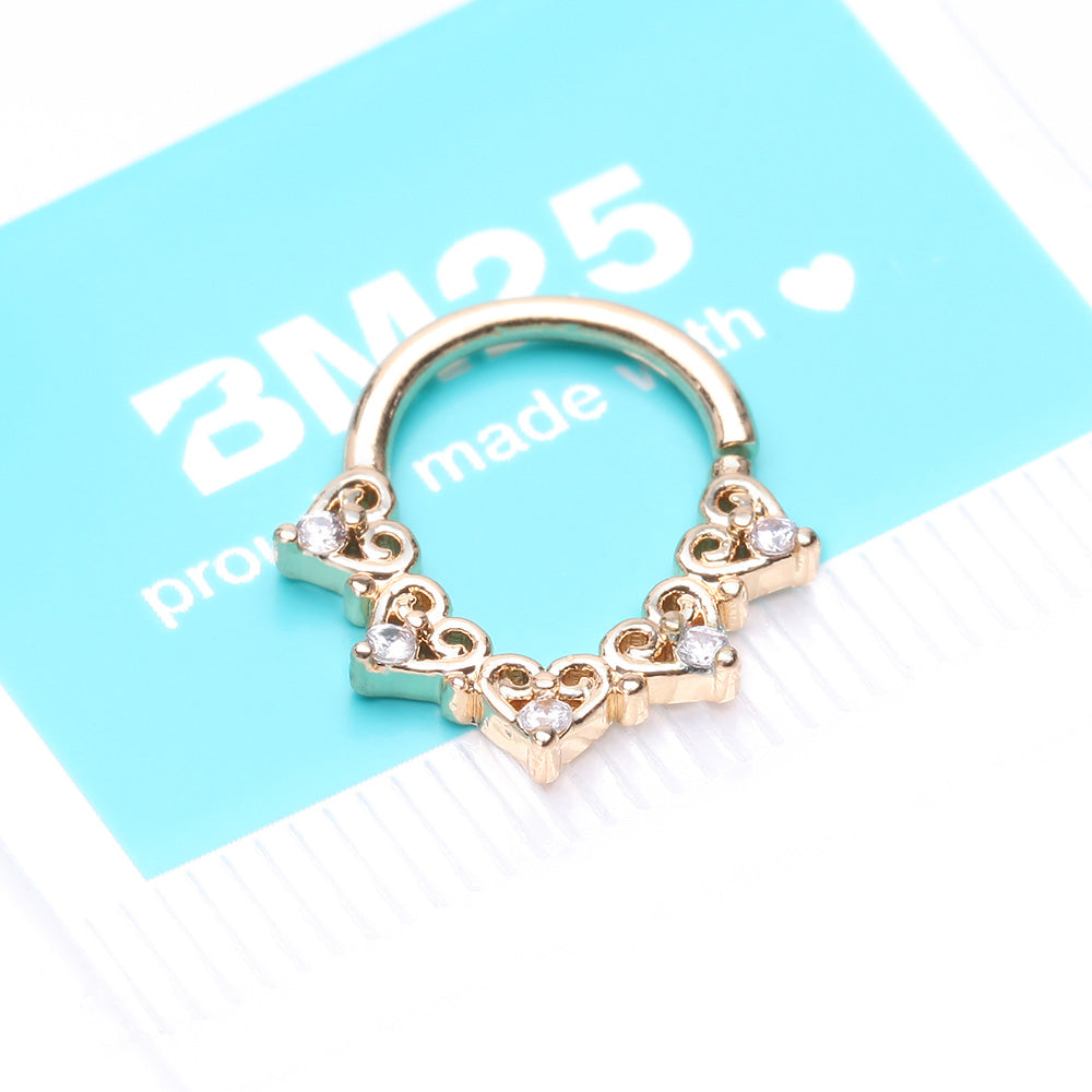 Detail View 4 of Golden Royal Heart Filigree Sparkle Bendable Hoop Ring-Clear Gem