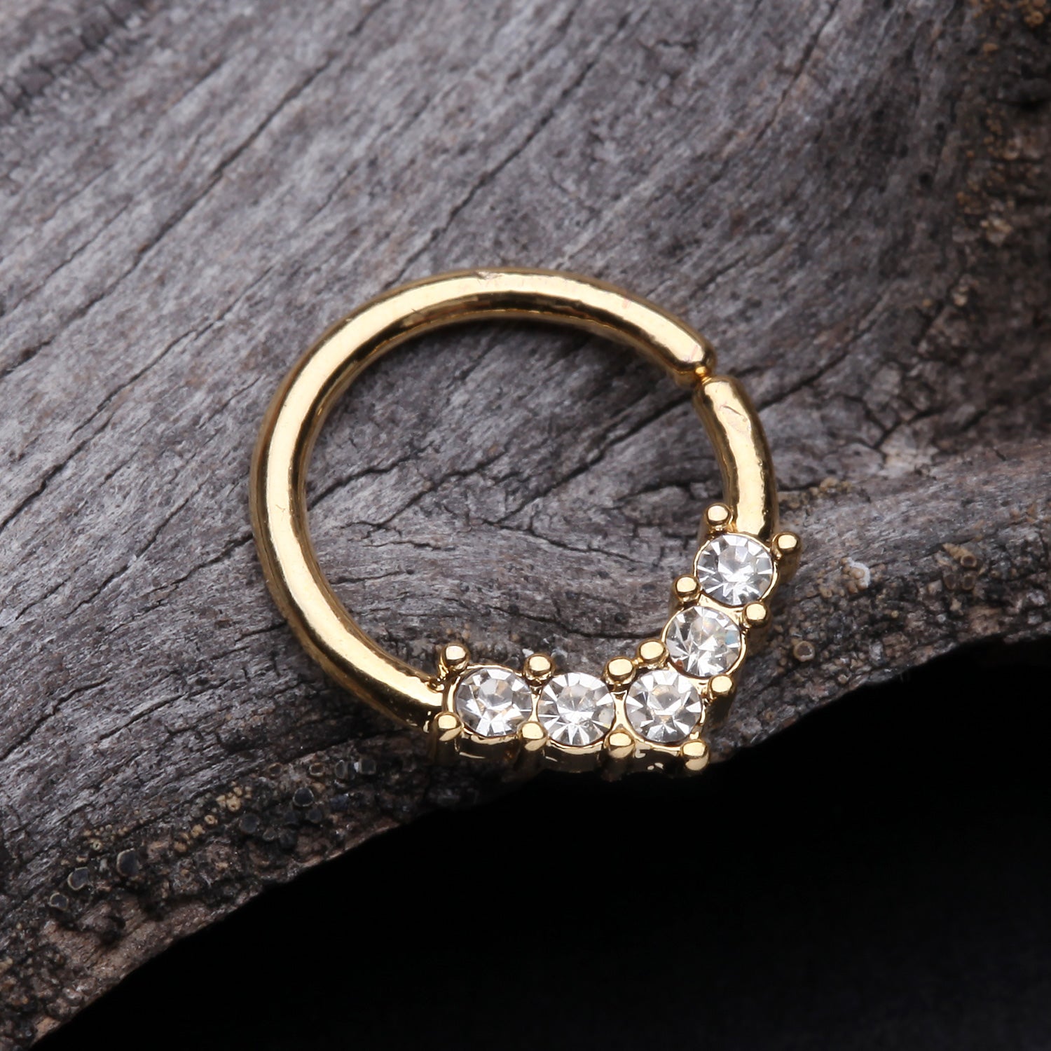 Detail View 1 of Golden Brilliant Sparkle Chevron Bendable Hoop Ring-Clear Gem