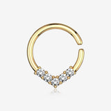 Golden Brilliant Sparkle Chevron Bendable Hoop Ring-Clear Gem
