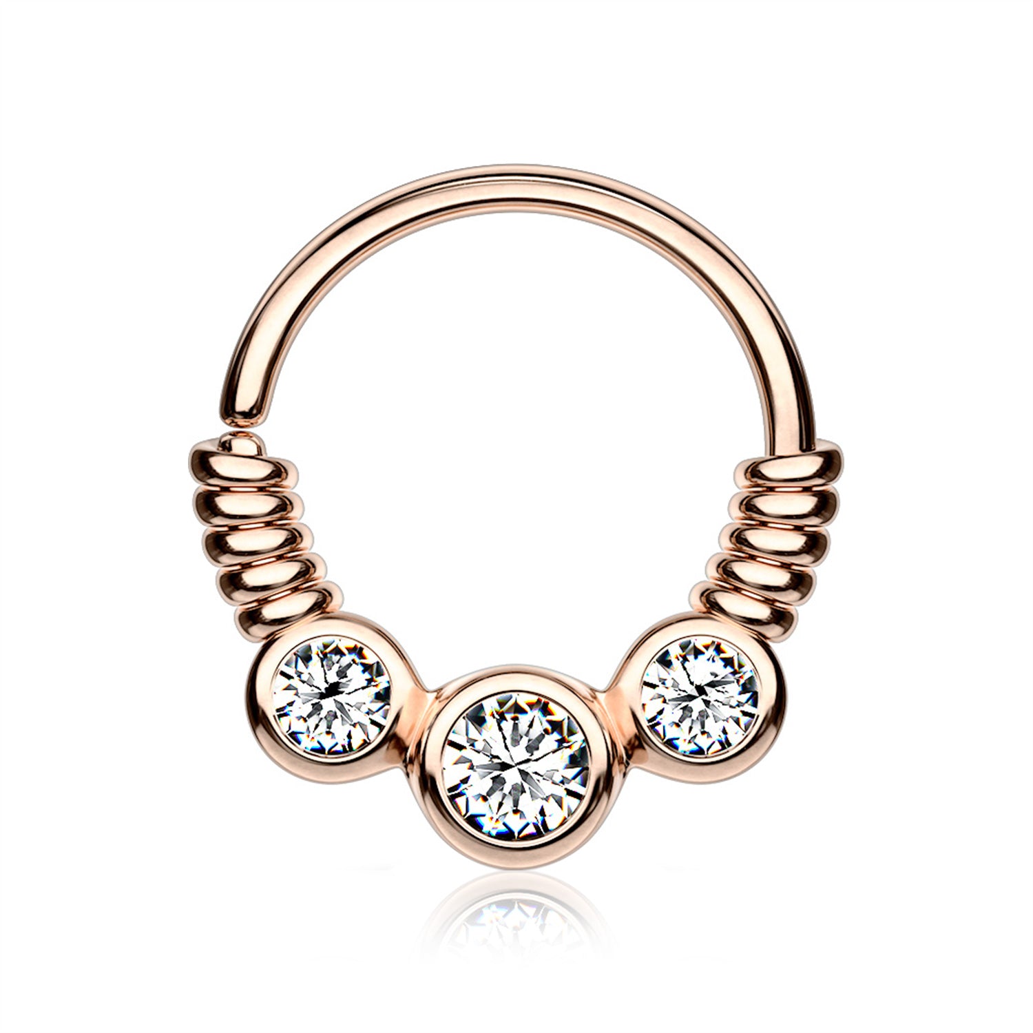 Rose Gold Trine Essence Sparkle Bendable Seamless Hoop Ring-Clear Gem