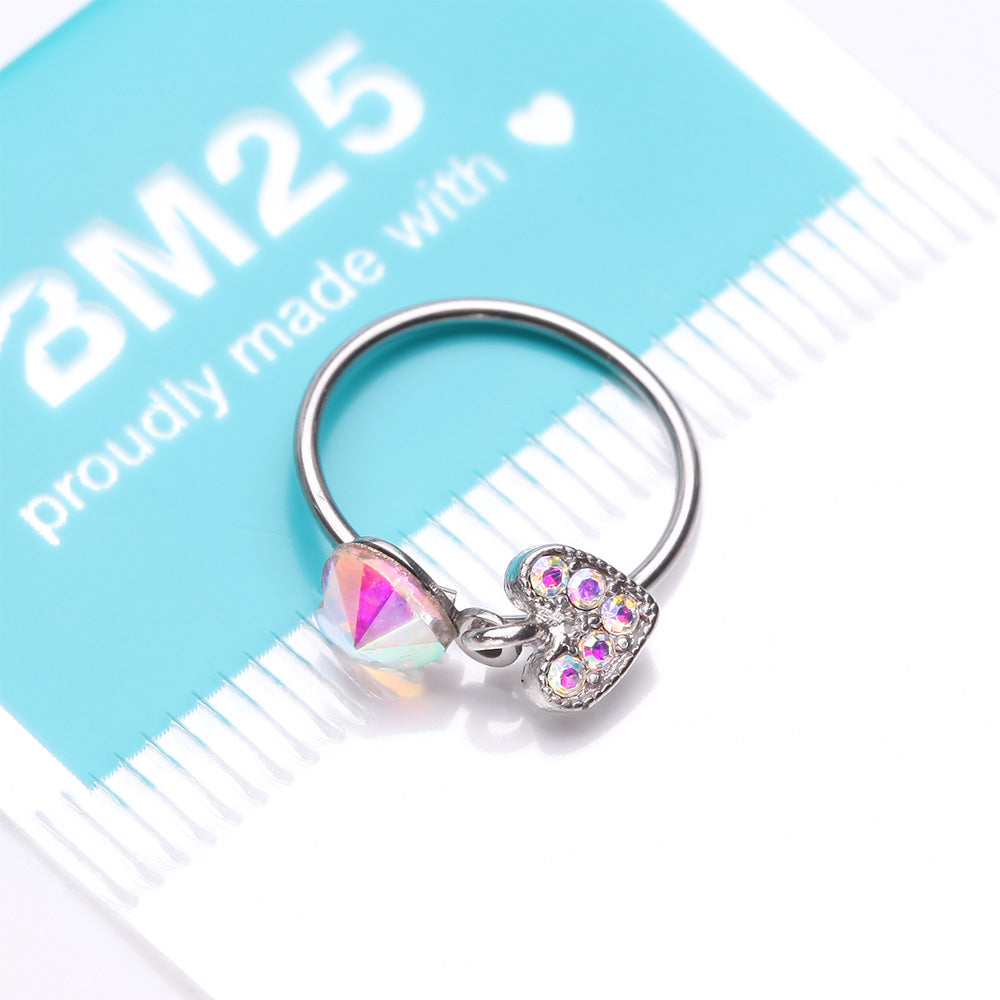 Detail View 3 of Aurora Prism Heart Sparkle Dangle Bendable Hoop Ring-Aurora Borealis