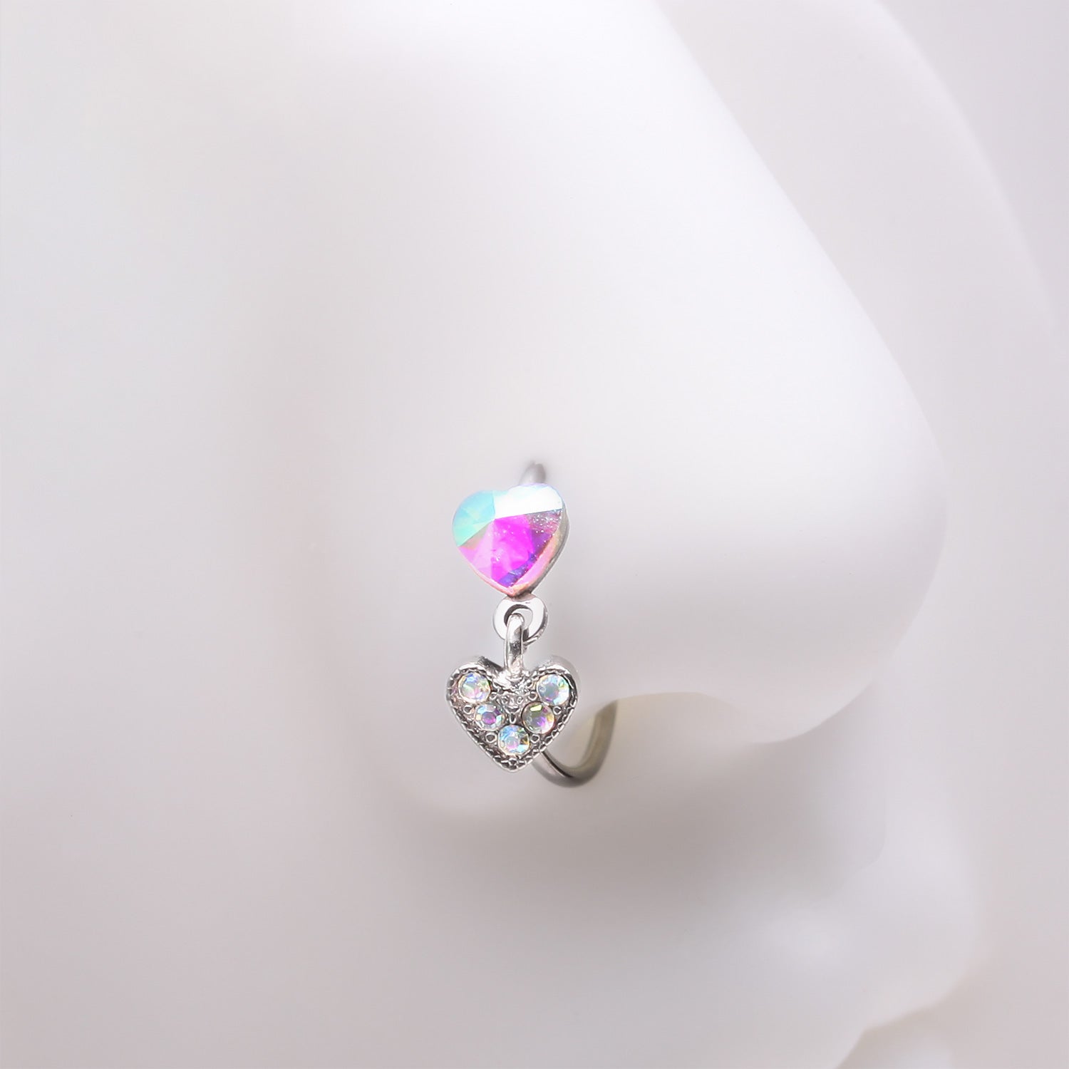 Detail View 1 of Aurora Prism Heart Sparkle Dangle Bendable Hoop Ring-Aurora Borealis