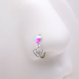 Detail View 1 of Aurora Prism Heart Sparkle Dangle Bendable Hoop Ring-Aurora Borealis