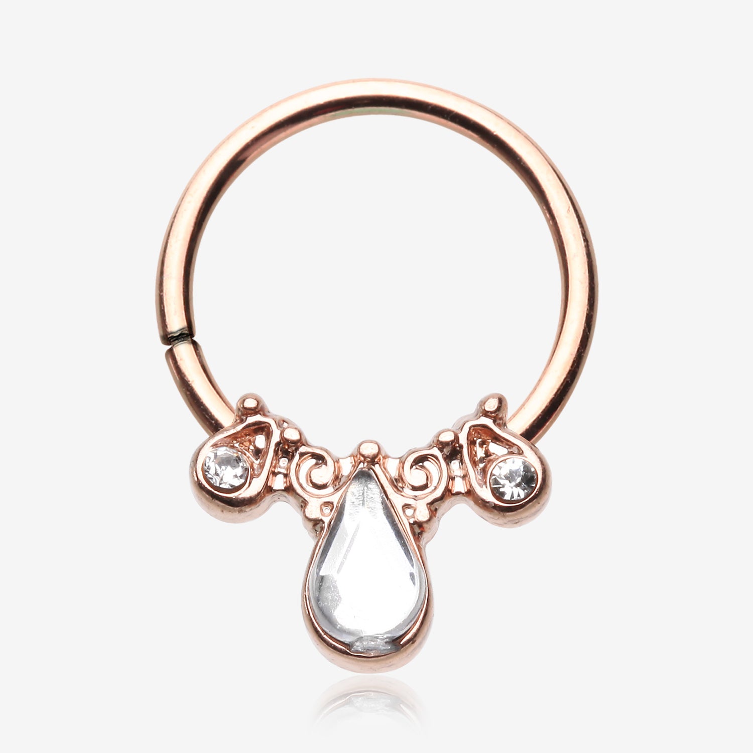 Rose Gold Radiant Kao Teardrop Sparkle Bendable Twist Hoop Ring-Clear Gem