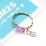 Detail View 3 of Golden Opalescent Crescent Moon with Teardrop Dangle Sparkle Bendable Hoop Ring-Lavender/Clear Gem