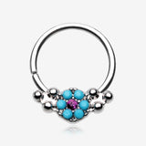 Vintage Boho Turquoise Floral Sparkle Twist Hoop Ring