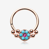 Rose Gold Vintage Boho Turquoise Floral Sparkle Twist Hoop Ring
