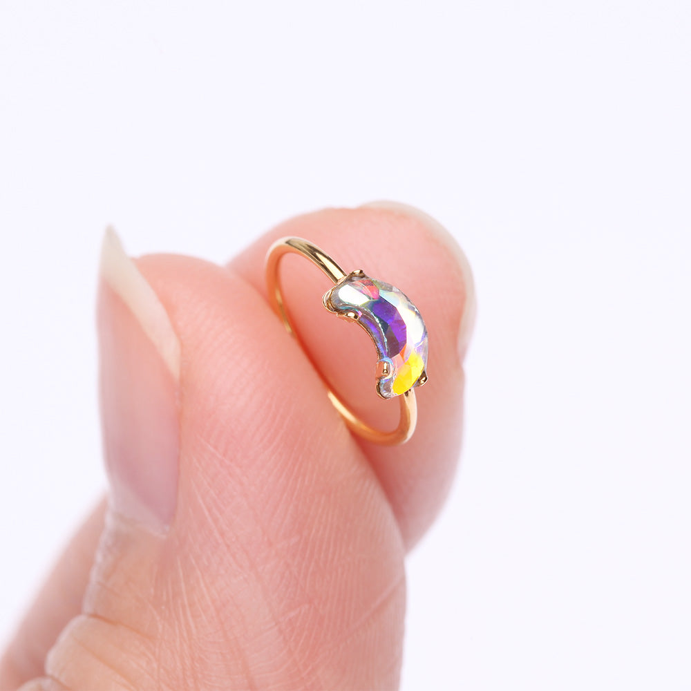 Detail View 2 of Golden Aurora Crescent Moon Iridescent Sparkle Bendable Hoop Ring-Aurora Borealis