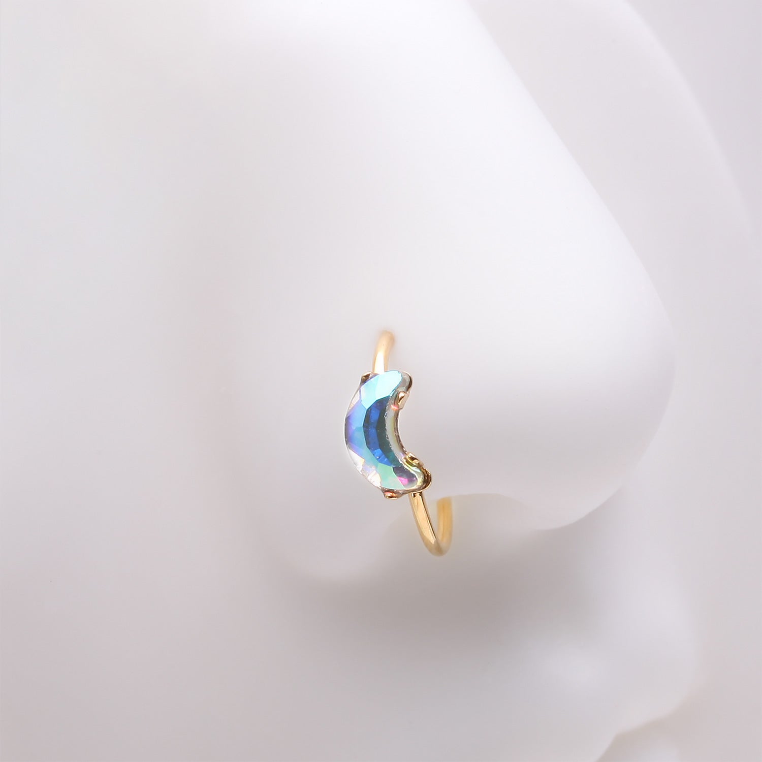 Detail View 1 of Golden Aurora Crescent Moon Iridescent Sparkle Bendable Hoop Ring-Aurora Borealis