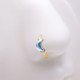 Detail View 1 of Golden Aurora Crescent Moon Iridescent Sparkle Bendable Hoop Ring-Aurora Borealis