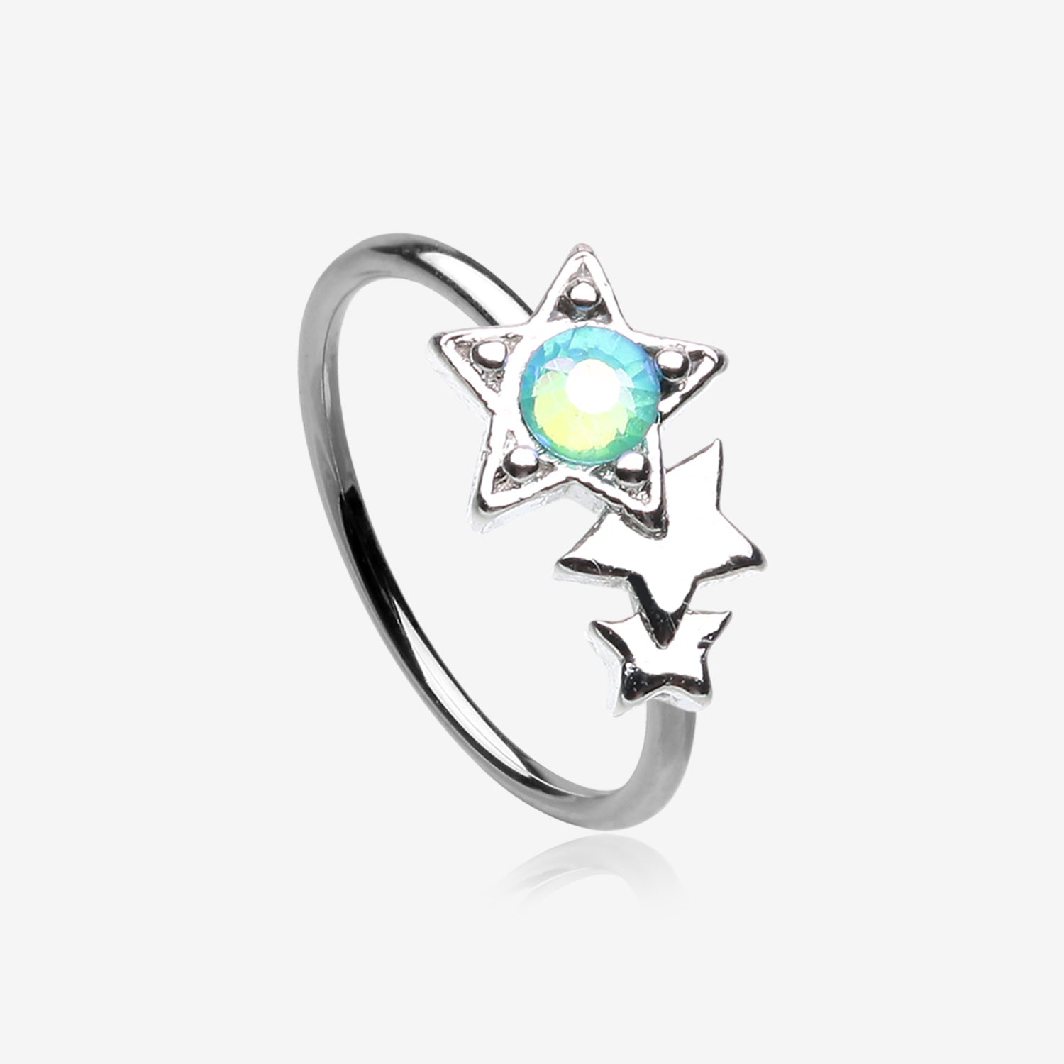 Cascading Shooting Star Iridescent Sparkle Bendable Hoop Ring-Aqua/Aurora Borealis