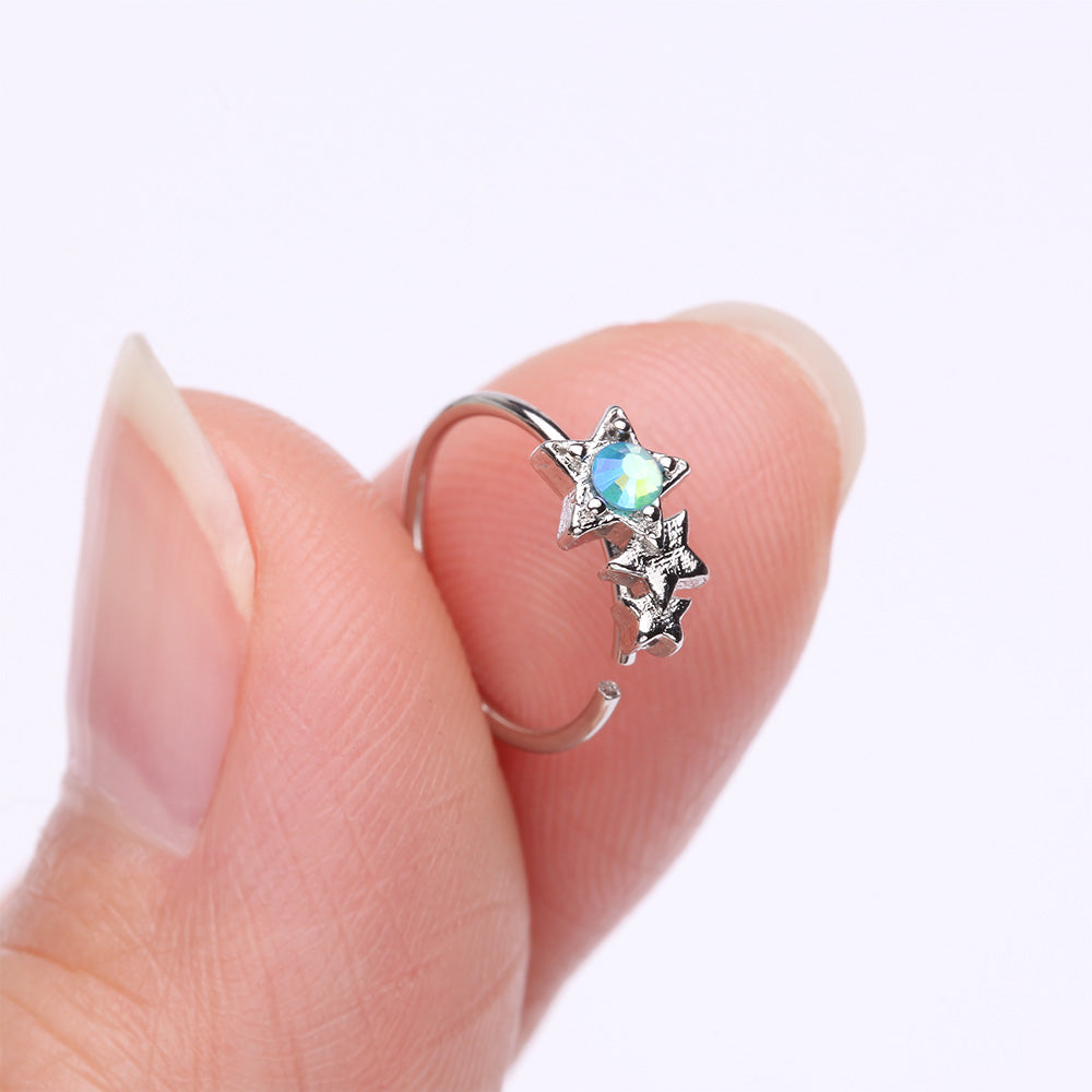 Detail View 2 of Cascading Shooting Star Iridescent Sparkle Bendable Hoop Ring-Aqua/Aurora Borealis