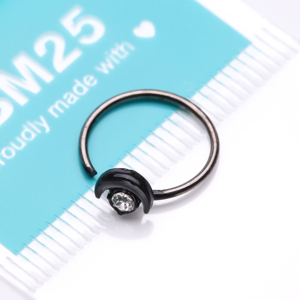 Detail View 3 of Blackline Midnight Crescent Moon Sparkle Bendable Hoop Ring-Clear Gem