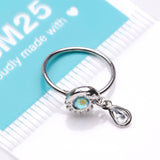 Detail View 3 of Iridescent Sun and Crescent Moon Sparkle Dangle Bendable Hoop Ring-Clear Gem/Aqua
