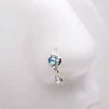Detail View 1 of Iridescent Sun and Crescent Moon Sparkle Dangle Bendable Hoop Ring-Clear Gem/Aqua