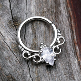 Detail View 1 of Princess Filigree Sparkle Septum Twist Loop Ring-Clear Gem