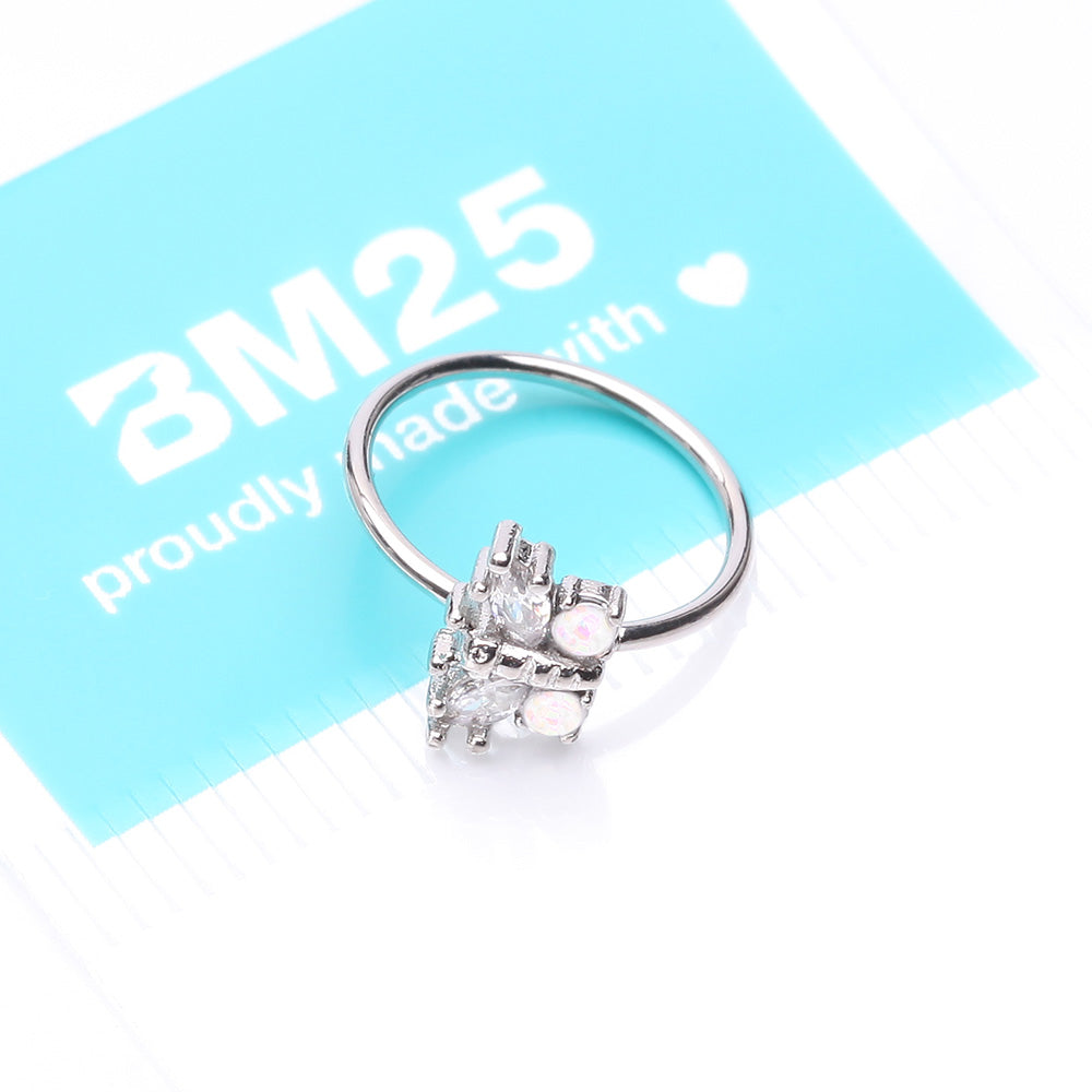 Detail View 4 of Opalescent Butterfly Sparkle Bendable Hoop Ring-Clear Gem/White