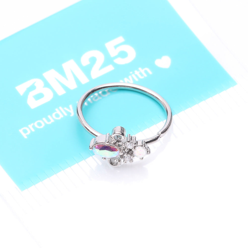 Detail View 4 of Victorian Filigree Aurora Sparkle Bendable Hoop Ring-Aurora Borealis/Clear/White