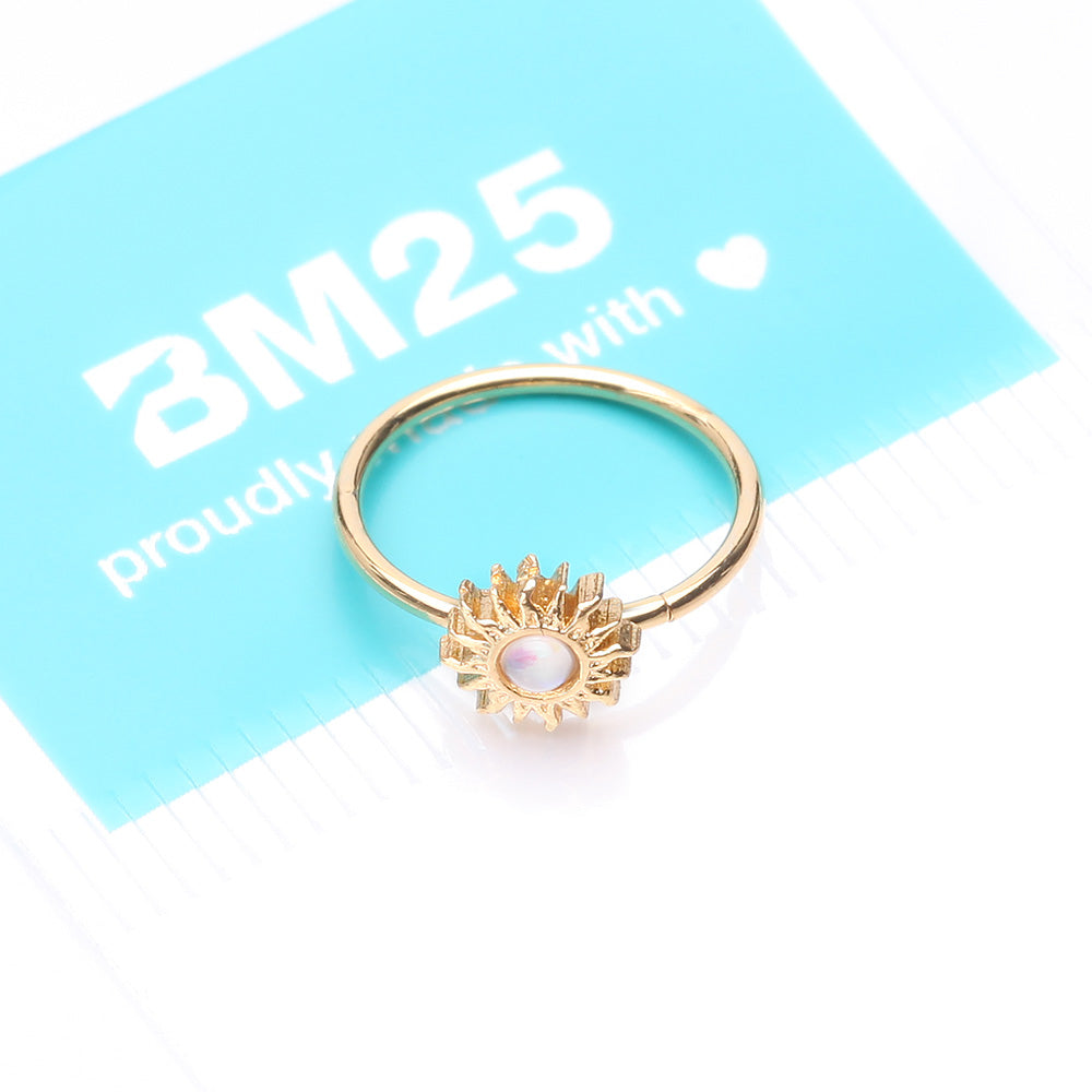 Detail View 4 of Golden Opalescent Blazing Sun Bendable Hoop Ring-White