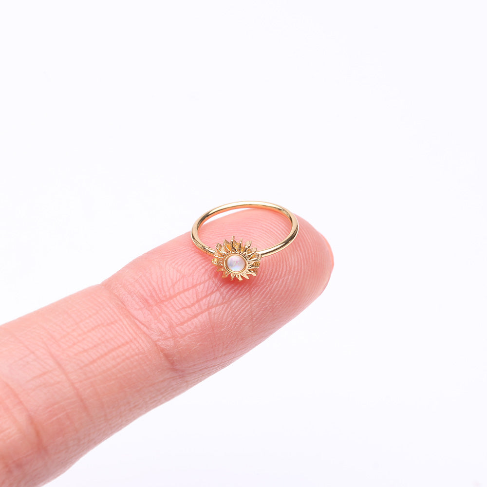 Detail View 3 of Golden Opalescent Blazing Sun Bendable Hoop Ring-White