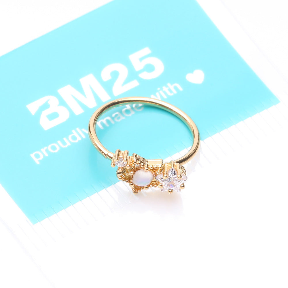 Detail View 4 of Golden Opalescent Star Sparkles Bendable Hoop Ring-Clear Gem/White