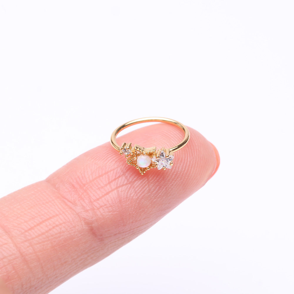 Detail View 3 of Golden Opalescent Star Sparkles Bendable Hoop Ring-Clear Gem/White