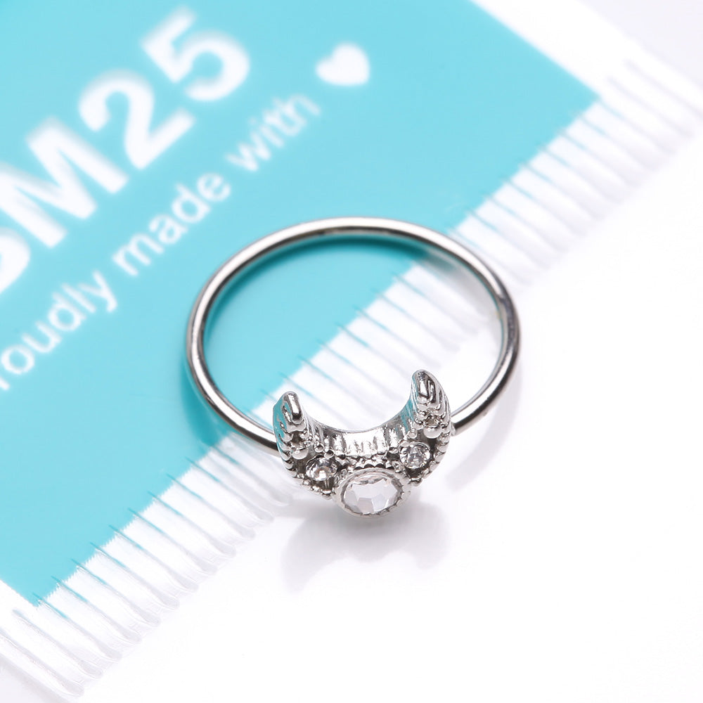 Detail View 3 of Lacey Crescent Moon Sparkle Bendable Hoop Ring-Clear Gem