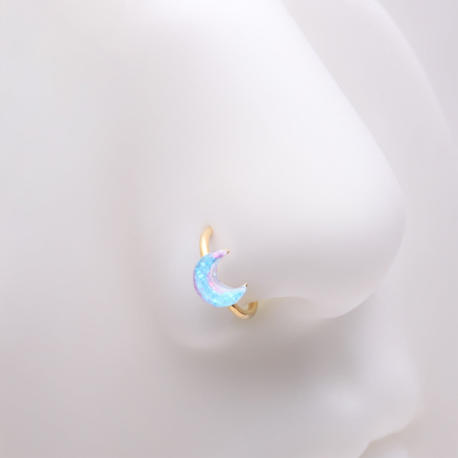 Detail View 1 of Golden Kawaii Pop Blurple Moon Glitter Bendable Hoop Ring-Blue/Pink