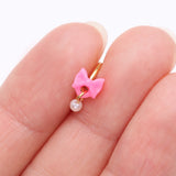 Detail View 2 of Golden Kawaii Pop Bow-Tie Pearl Dangle Bendable Hoop Ring-Pink/White
