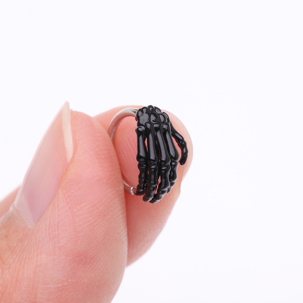 Detail View 2 of Black Skeleton Hand of Death Steel Bendable Hoop Ring
