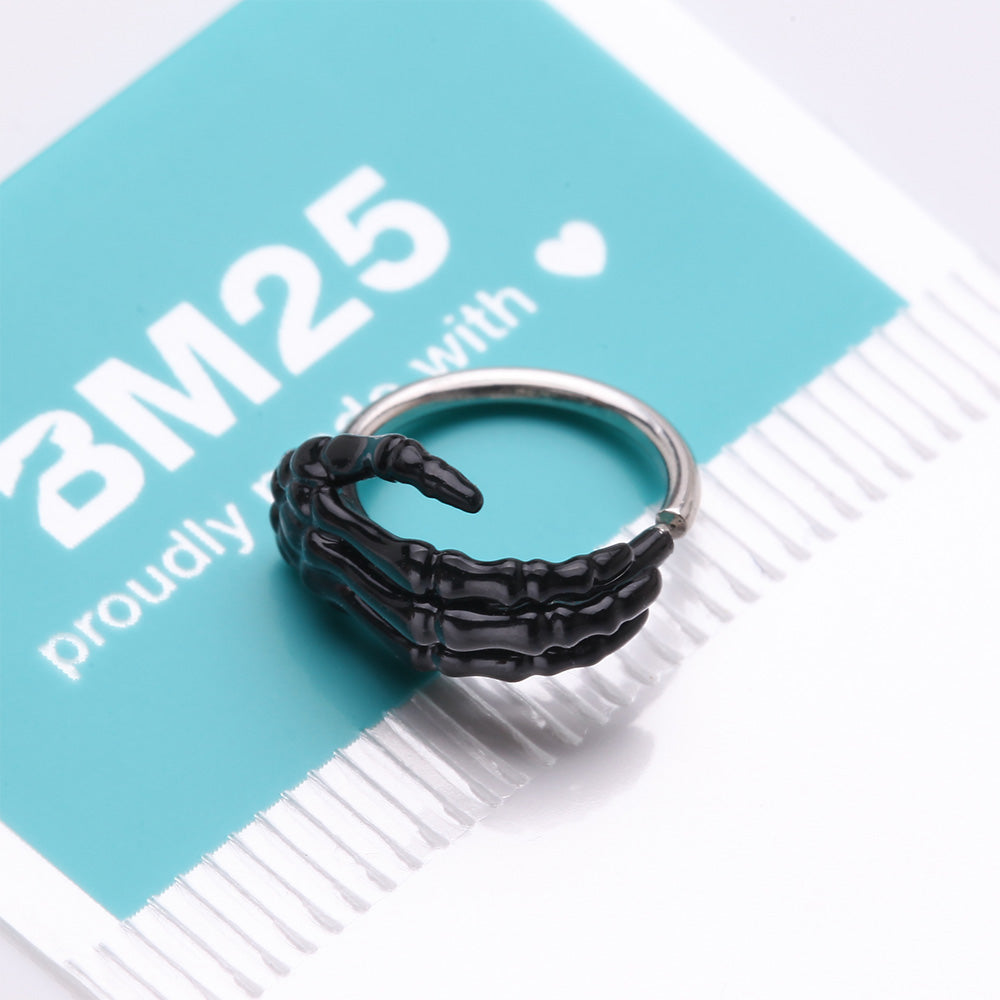 Detail View 3 of Black Skeleton Hand of Death Steel Bendable Hoop Ring