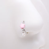 Detail View 1 of Kawaii Pop Fluffy Star Pearlescent Dangle Bendable Hoop Ring-Pink/White