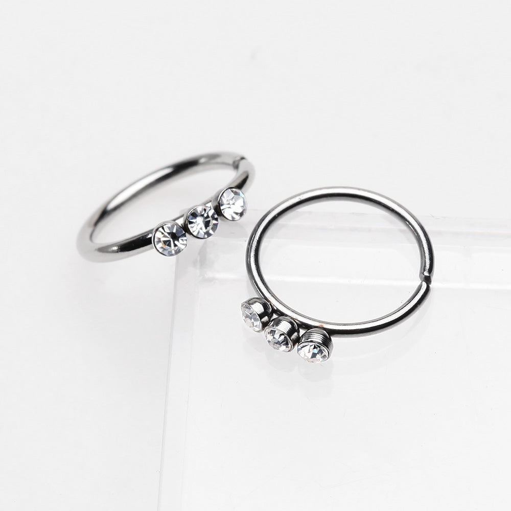 Detail View 2 of Triple Gem Sparkle Bendable Twist Hoop Ring-Clear Gem