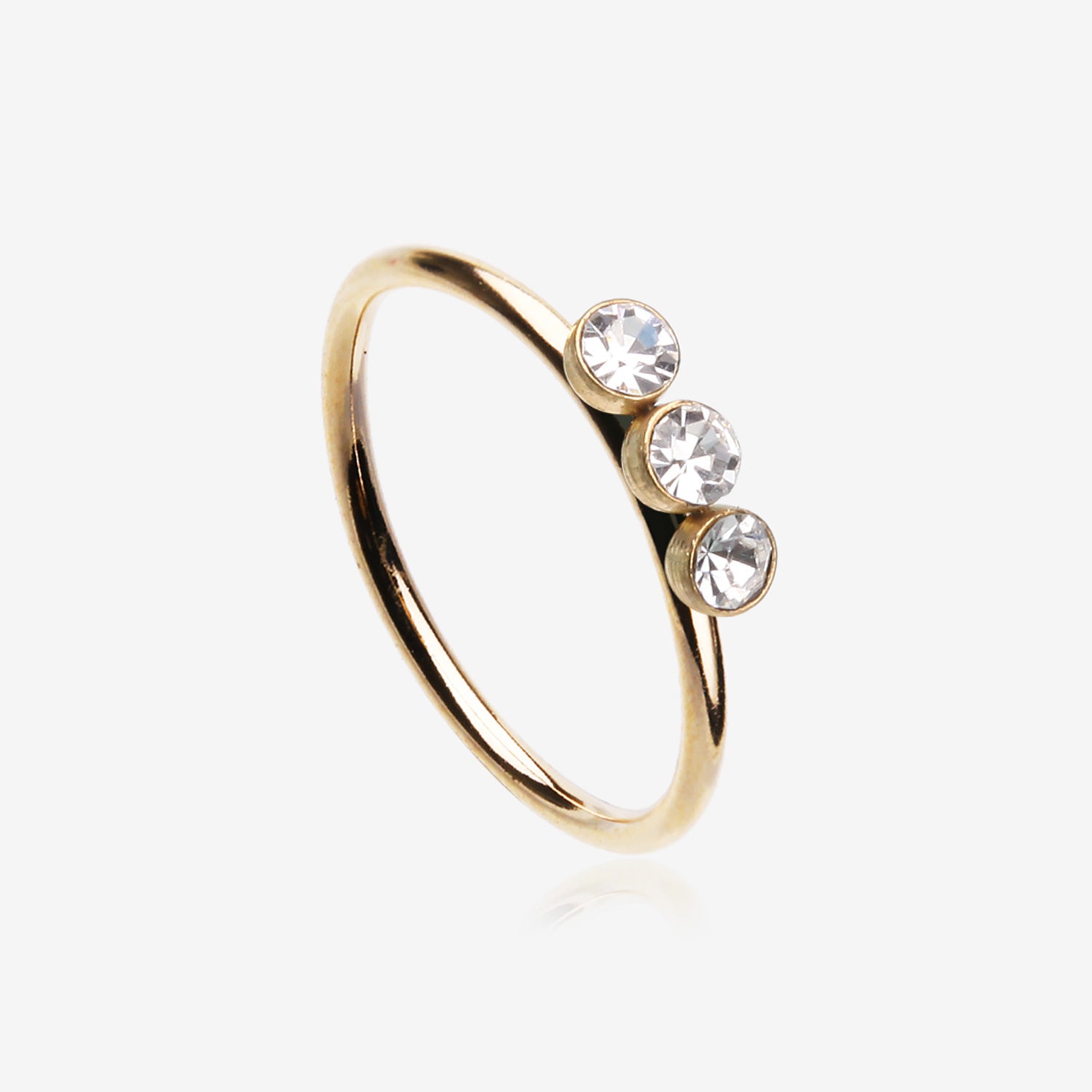 Golden Triple Gem Sparkle Bendable Twist Hoop Ring-Clear Gem