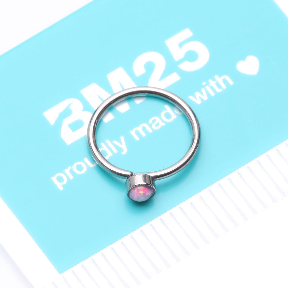 Detail View 4 of Fire Opal Sparkle Bezel Set Bendable Hoop Ring-Pink Opal