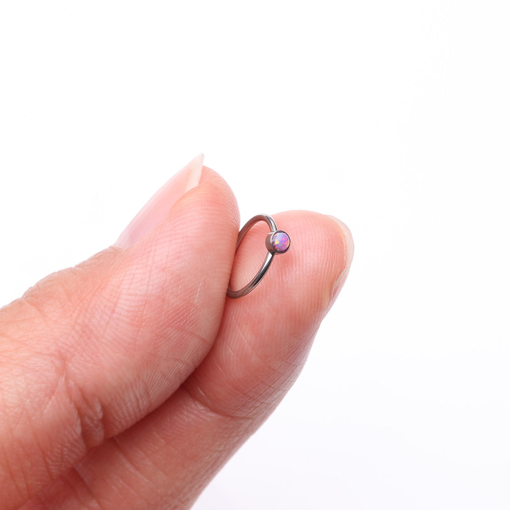 Detail View 2 of Fire Opal Sparkle Bezel Set Bendable Hoop Ring-Pink Opal