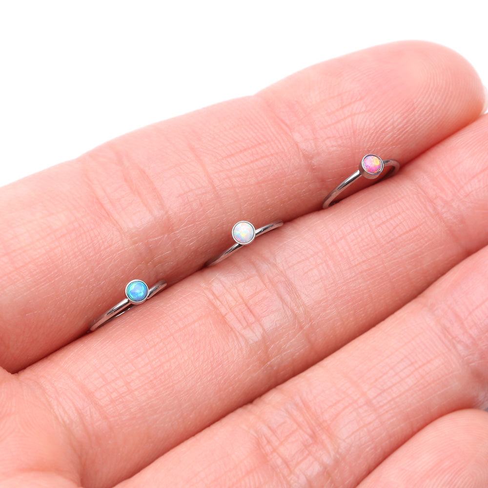 Detail View 3 of Fire Opal Sparkle Bezel Set Bendable Hoop Ring-White Opal