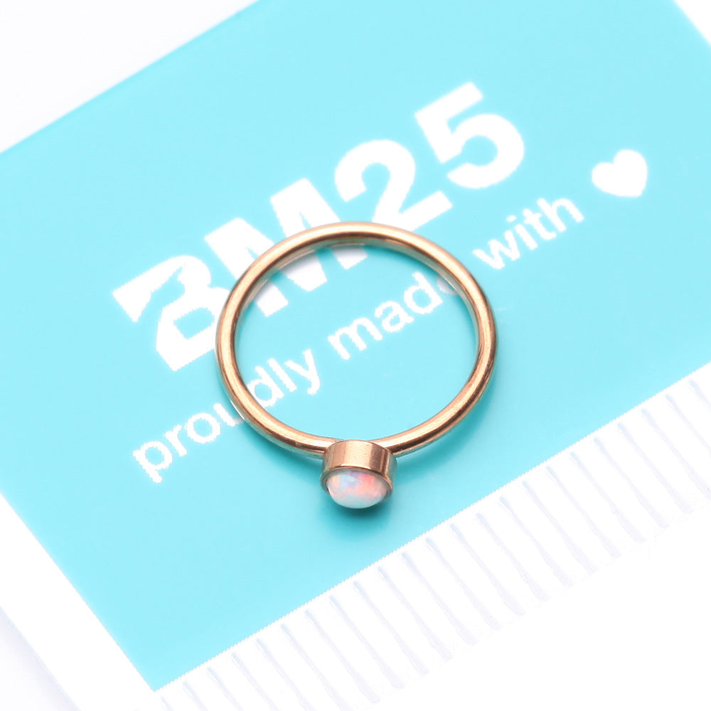 Detail View 4 of Rose Gold Fire Opal Sparkle Bezel Set Bendable Hoop Ring-White Opal