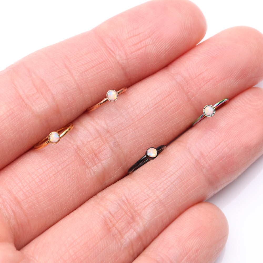 Detail View 3 of Golden Fire Opal Sparkle Bezel Set Bendable Hoop Ring-White Opal