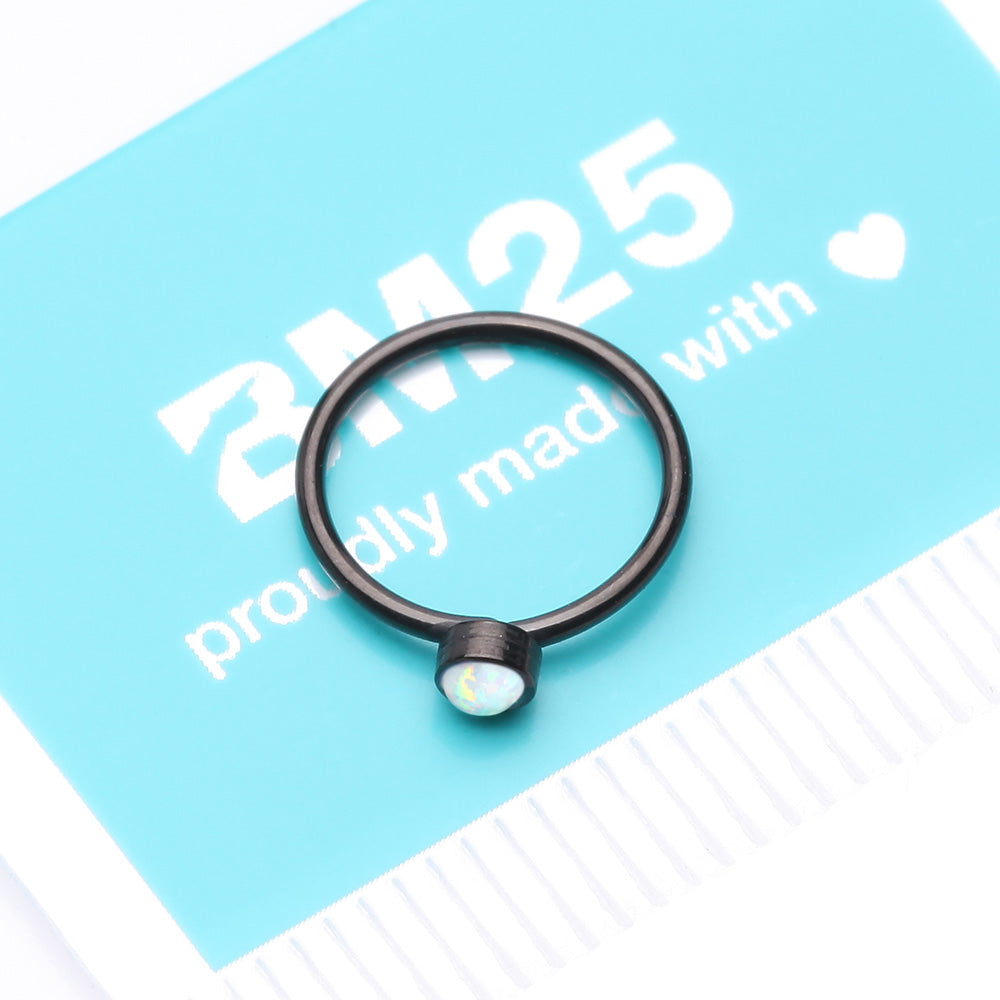 Detail View 4 of Blackline Fire Opal Sparkle Bezel Set Bendable Hoop Ring-White Opal