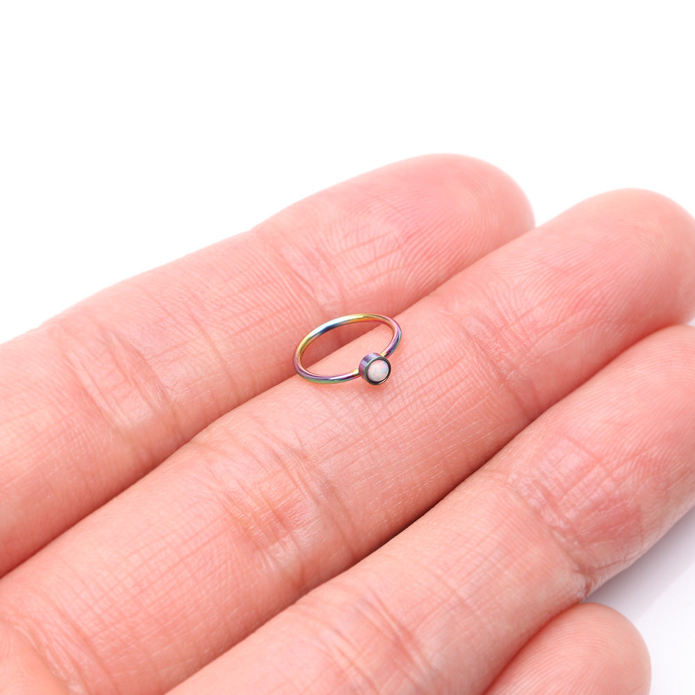 Detail View 2 of Colorline Fire Opal Sparkle Bezel Set Bendable Hoop Ring-White Opal